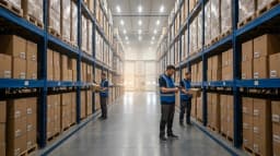 Workers using barcode scanner for inventory on LPN barcode Amazon cartons