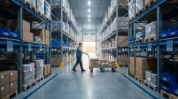Organized warehouse aisle supporting real time systems, manufacturing processes
