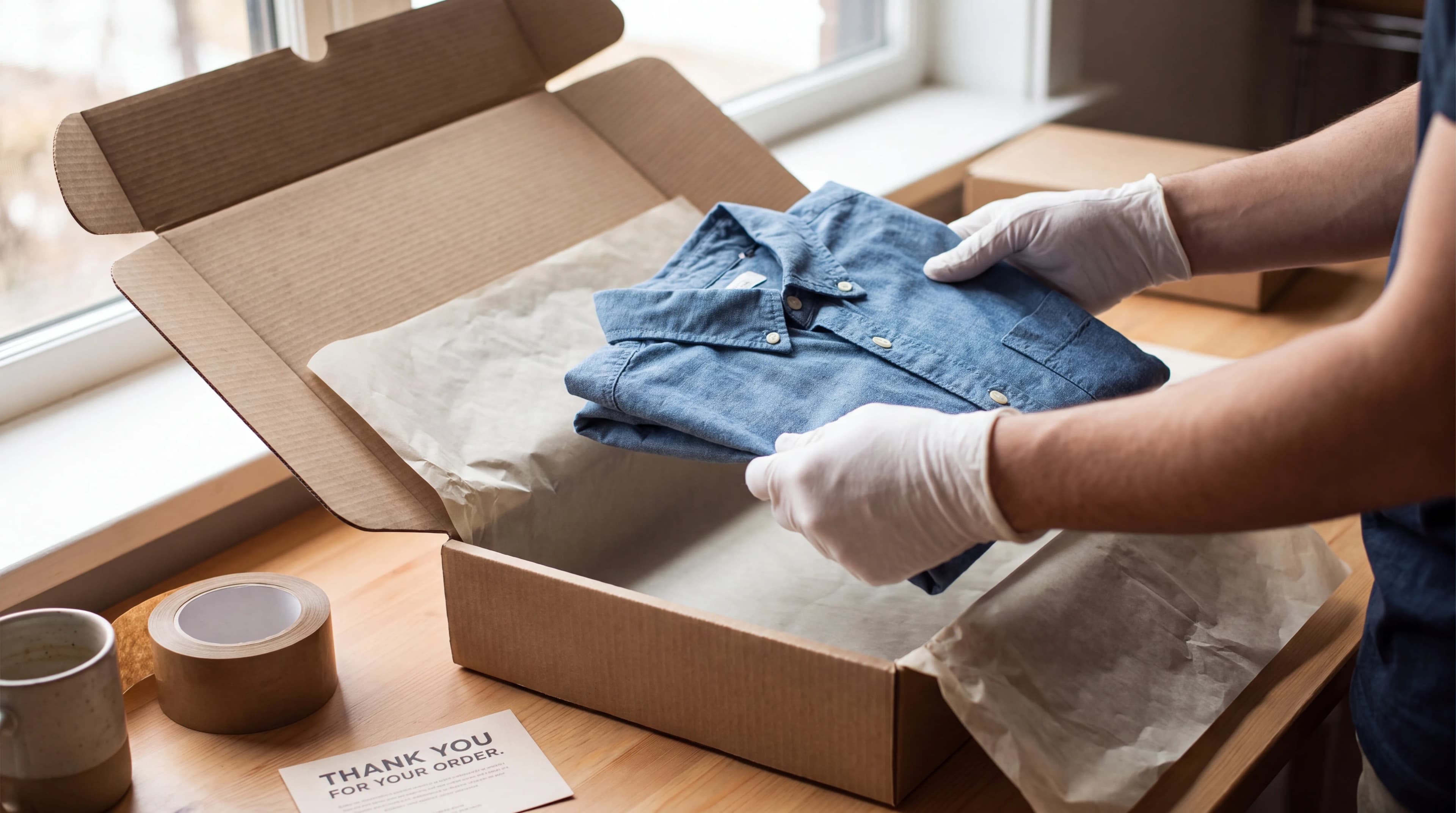 packing a shirt in a box