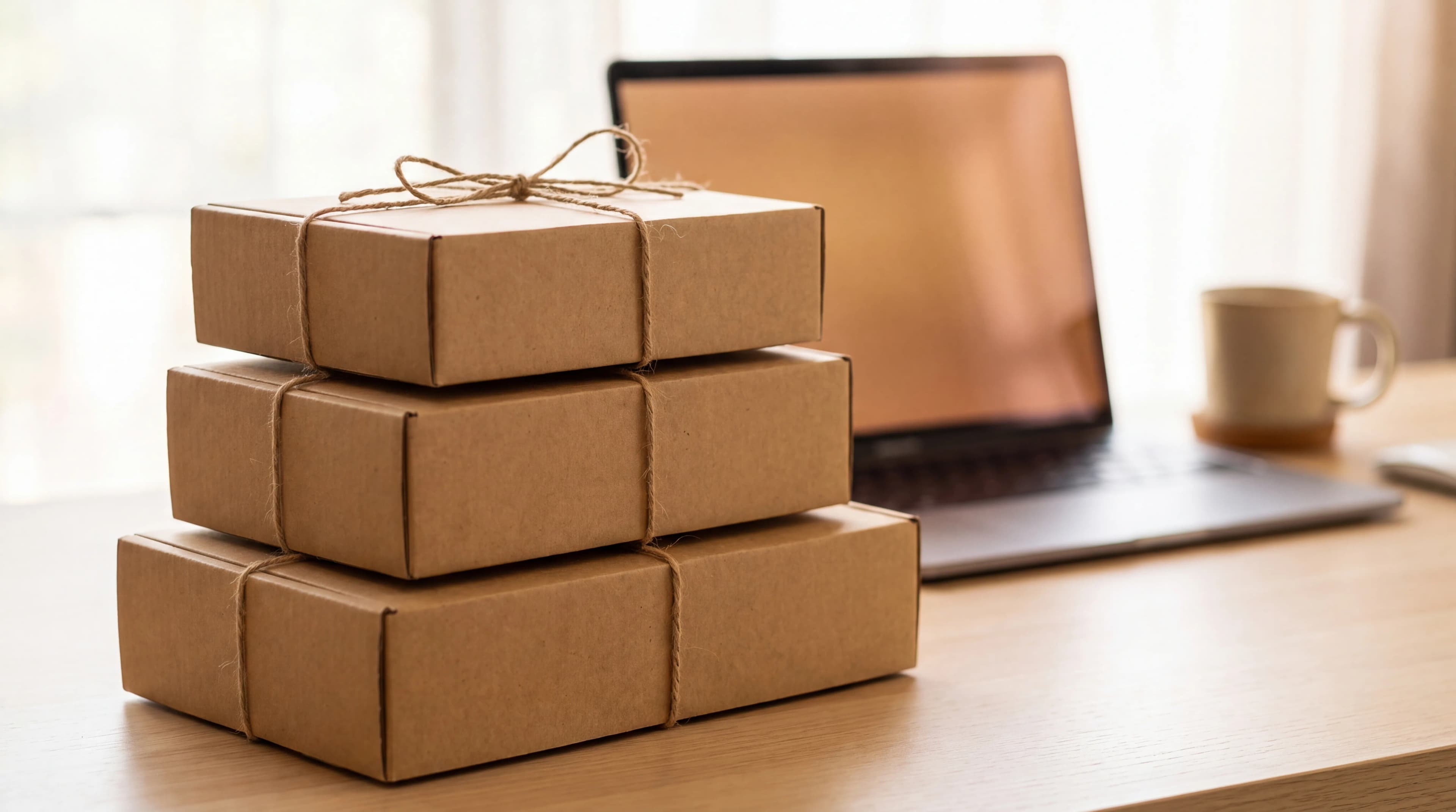 small shopping cart with packages sitting on laptop computer