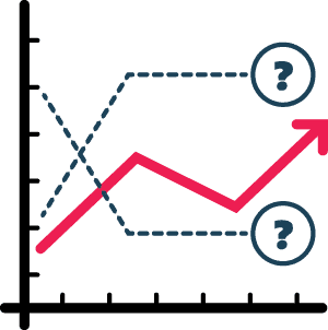 trend lines on a graph with a question mark on two of the lines
