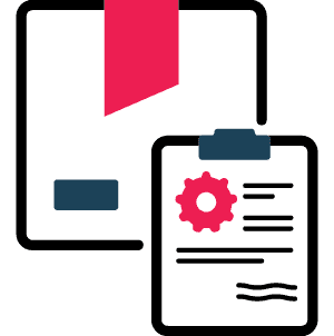 box and clipboard with a settings icon