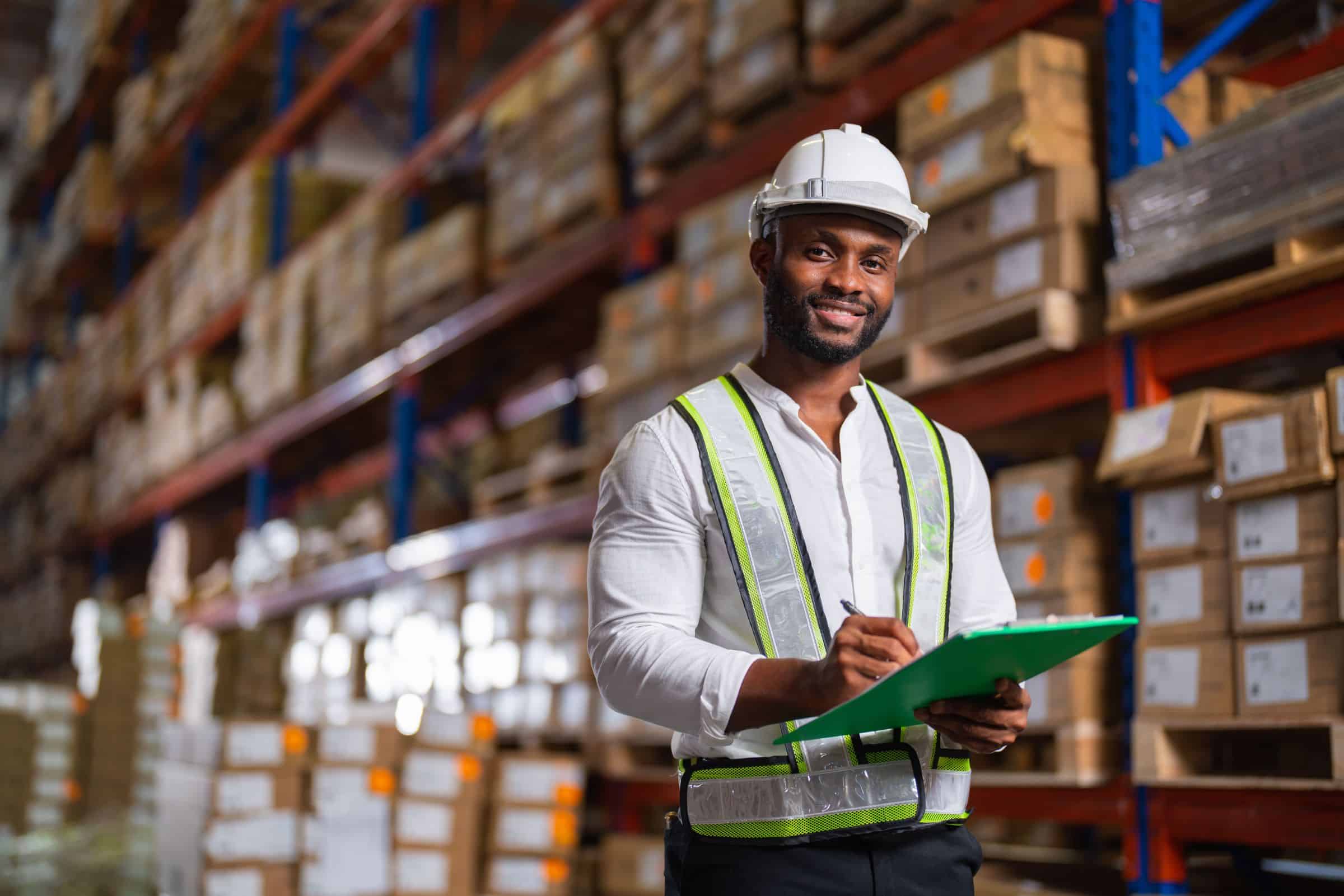 warehouse worker holding a clipboard