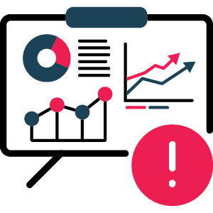 easel with charts and graphs and a exclamation point