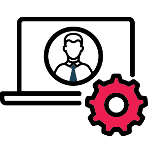 screen with a person icon and a settings icon next to it