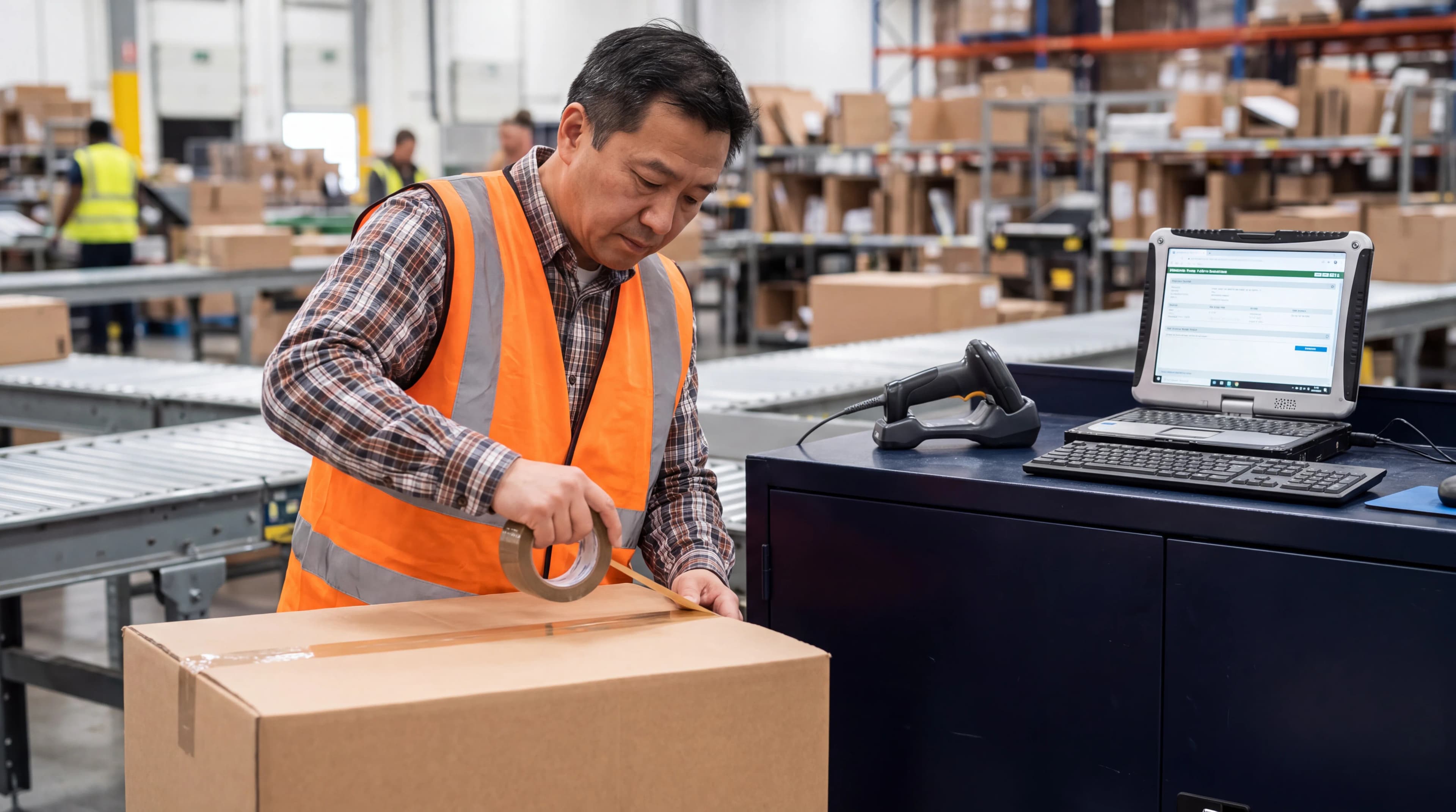 portrait-of-warehouse-worker-smiling-and-happy-in warehouse aisle