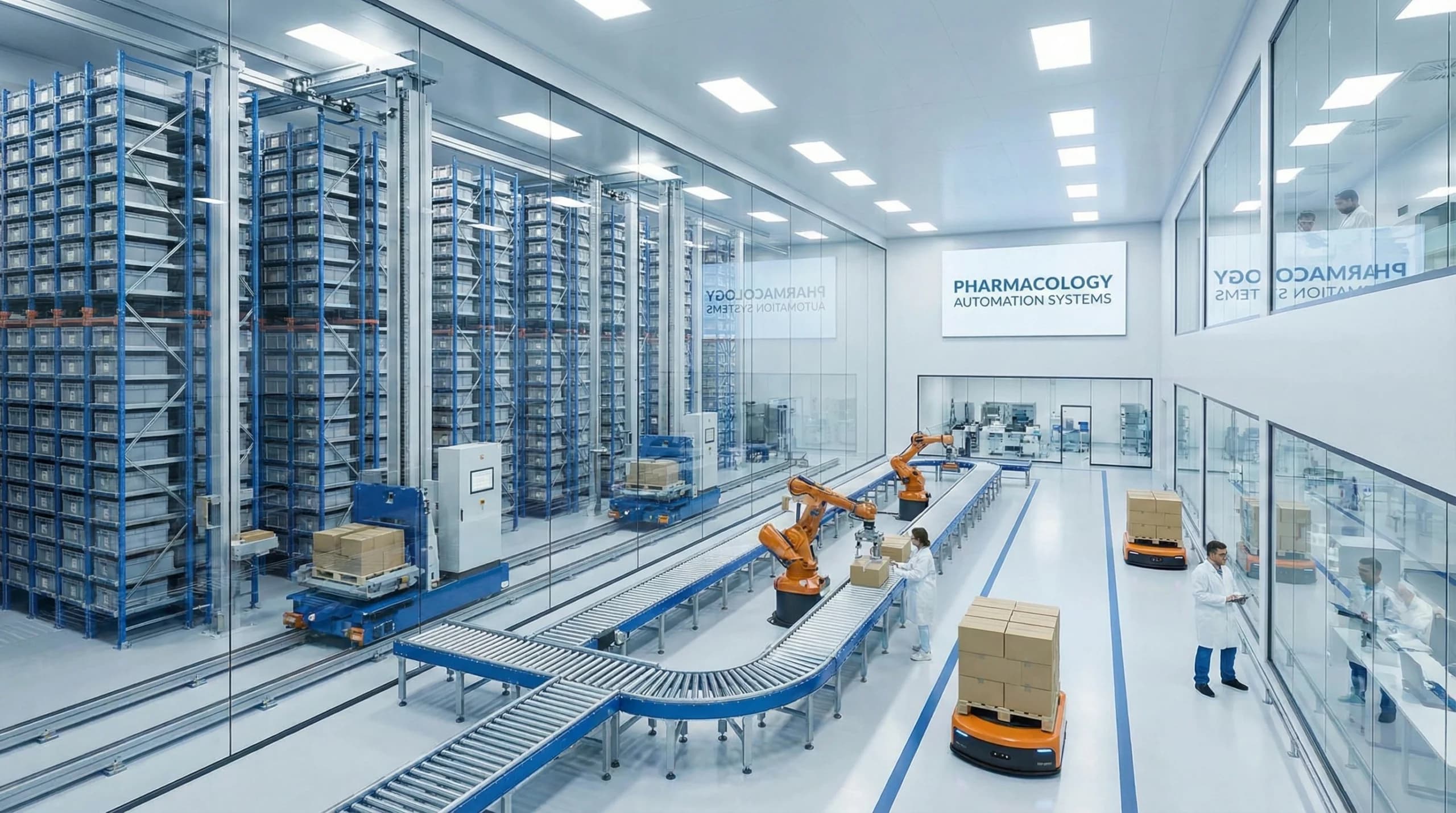 A modern pharmaceutical warehouse with automated systems