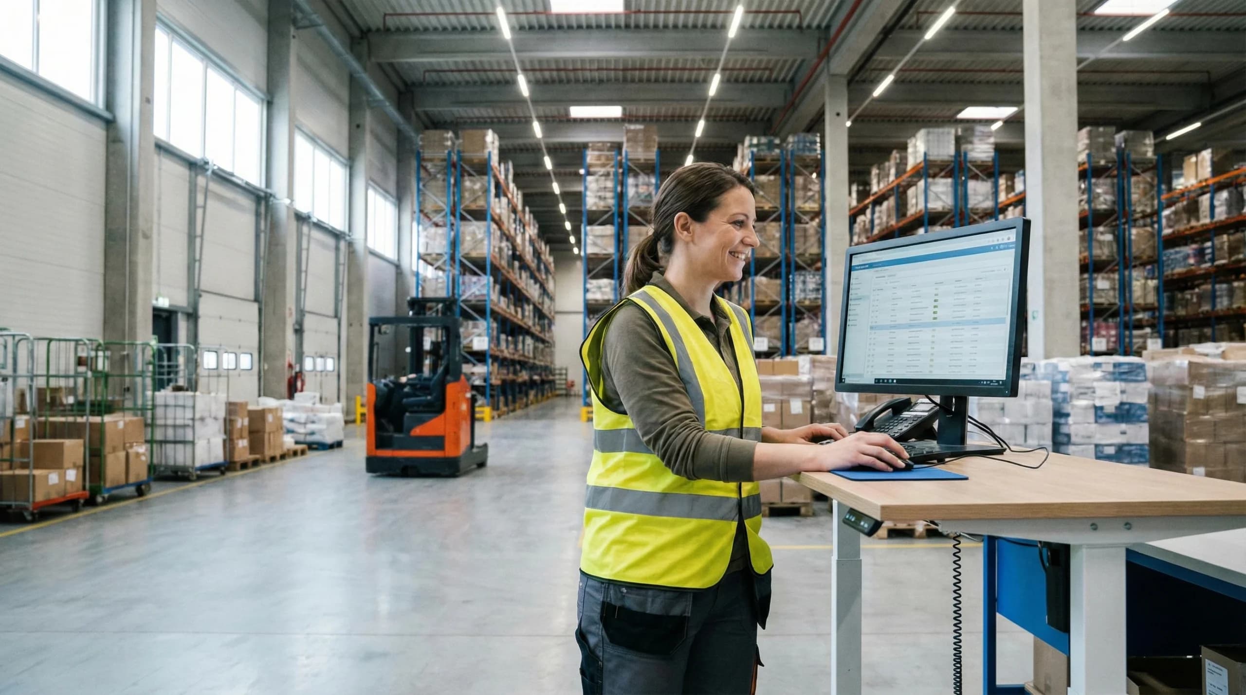 warehouse worker on a computer