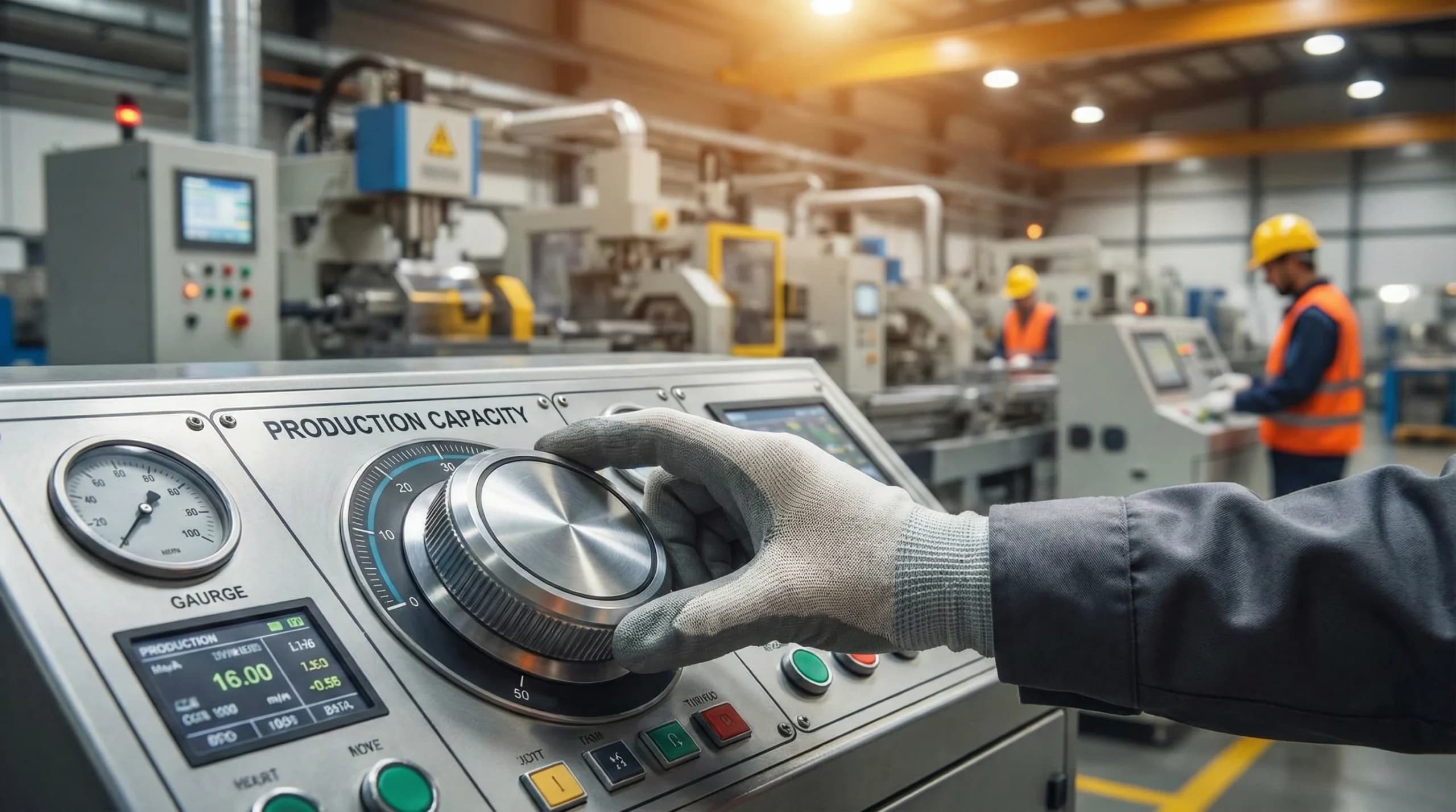 Hand turning dial for production equipment in manufacturing capacity planning