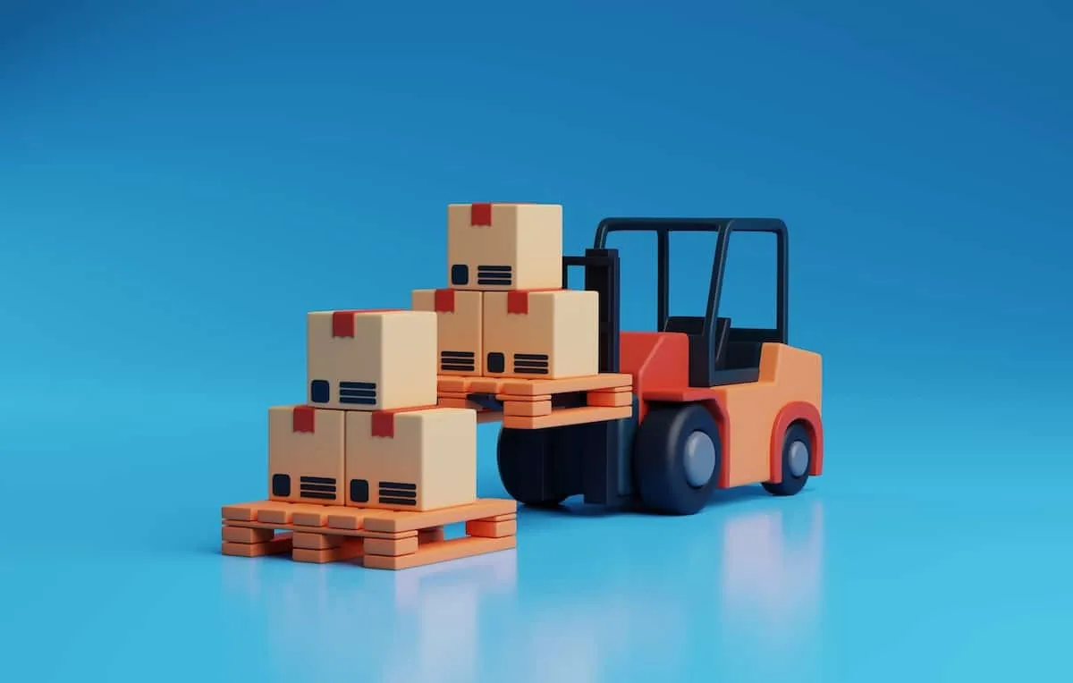 forklift moving pallets of goods in warehouse receiving process