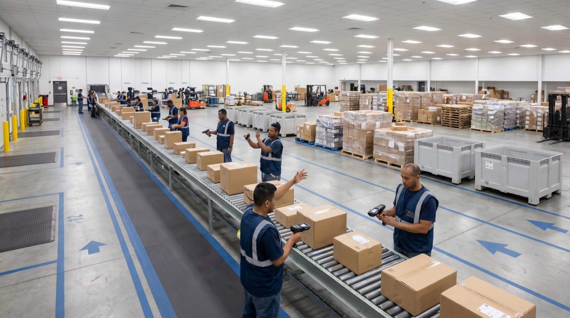 Busy warehouse receiving dock scene