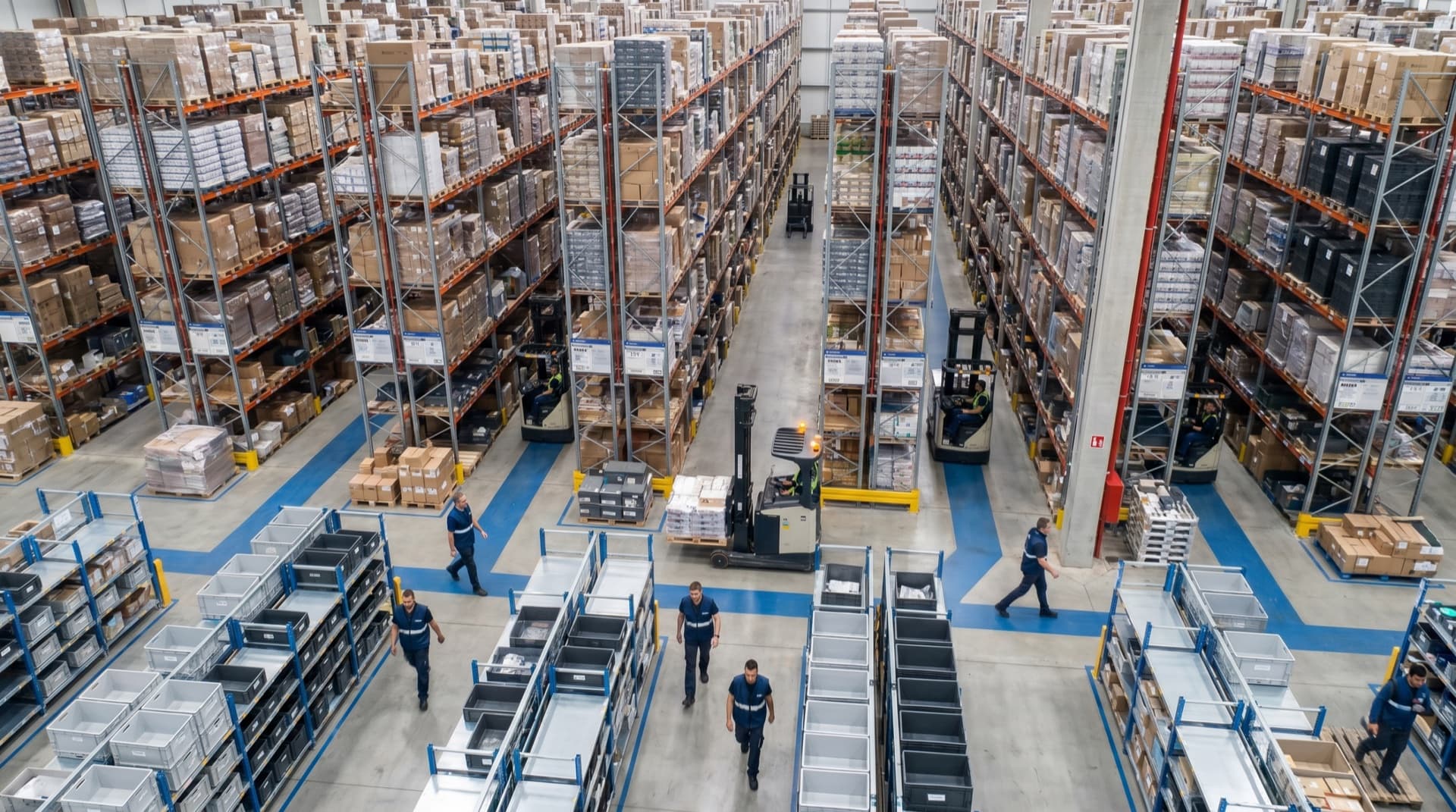 Aerial view of organized warehouse floor