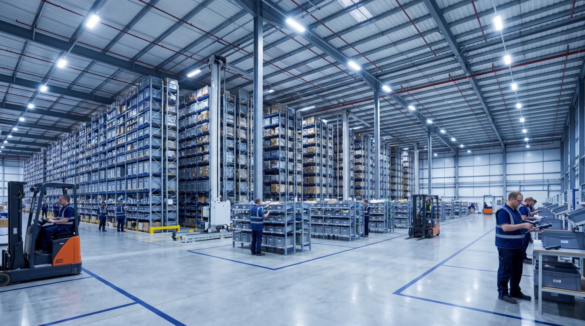 Modern warehouse with automated storage systems