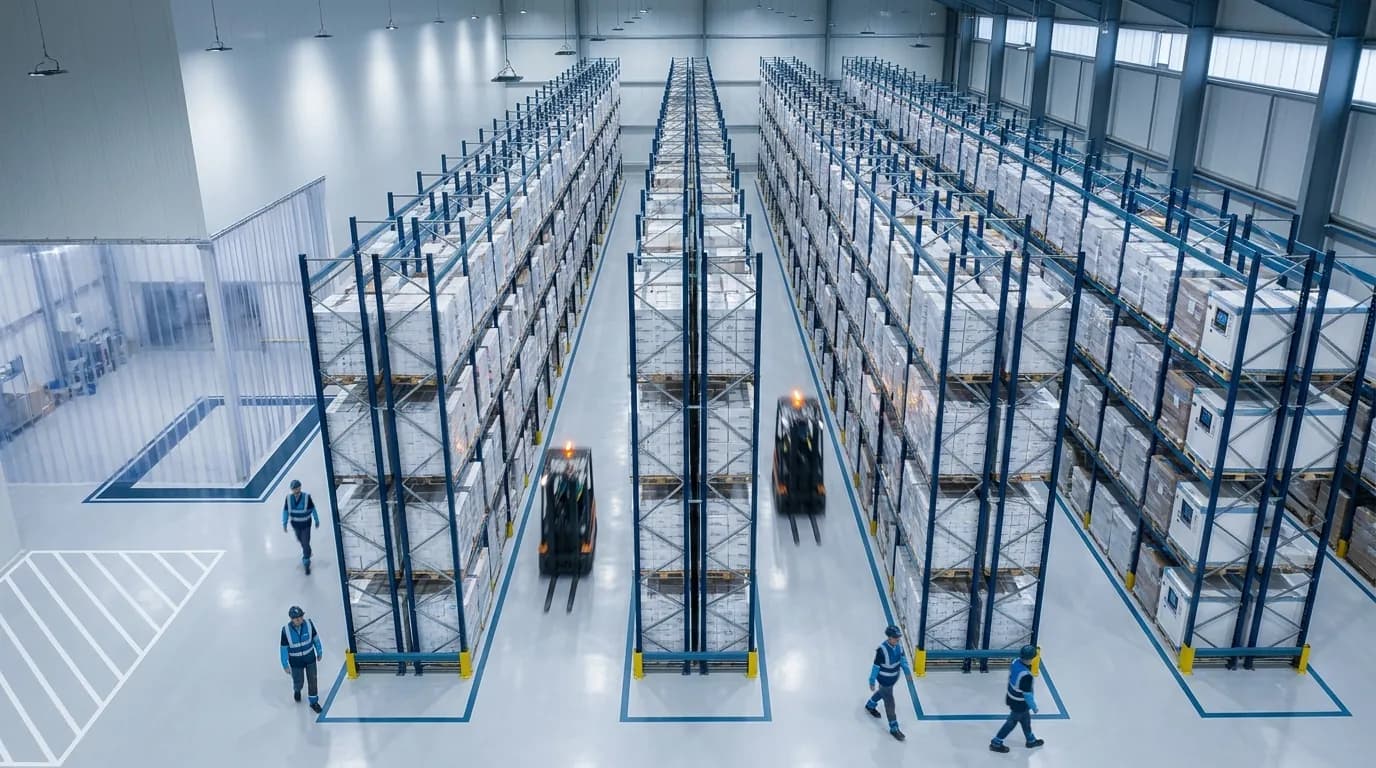 Pharmaceutical warehouse aisles for pharma software development and pharmaceutical software companies