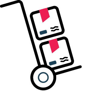 Material handling hand truck icon with two shipping boxes