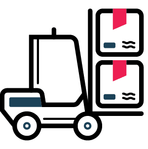 Inventory management feature icon showing boxes on a forklift
