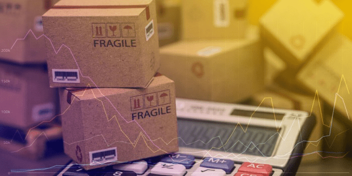 fragile boxes with calculator and graph lines