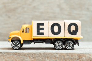 EOQ letter blocks on a truck standing for economic order quantity
