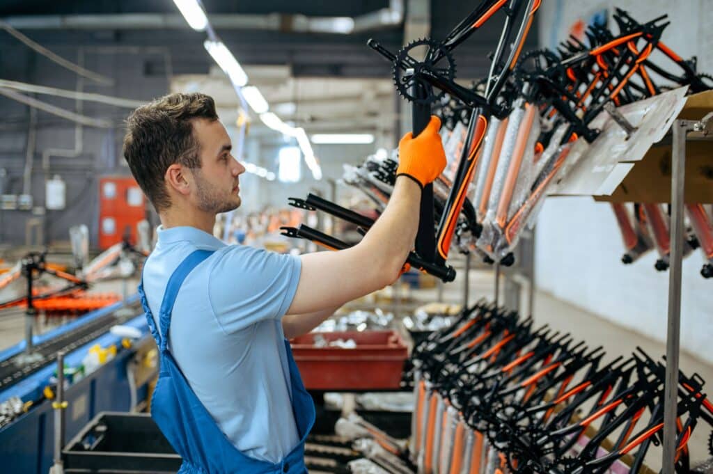 assembly of bike parts at a factory