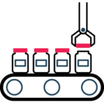 conveyor belt with pharmaceuticals - medicine bottles