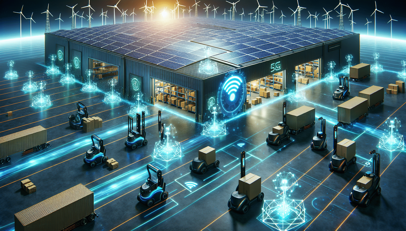 Future trends in warehouse automation including AI, 5G connectivity, and sustainability