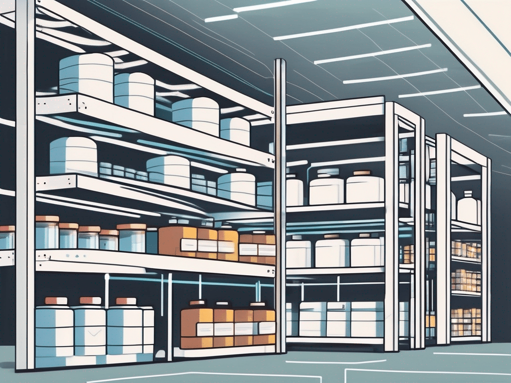 A well-organized pharmaceutical warehouse with clear sections for different types of medicines