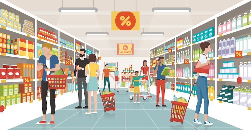 illustration of shoppers in retail store