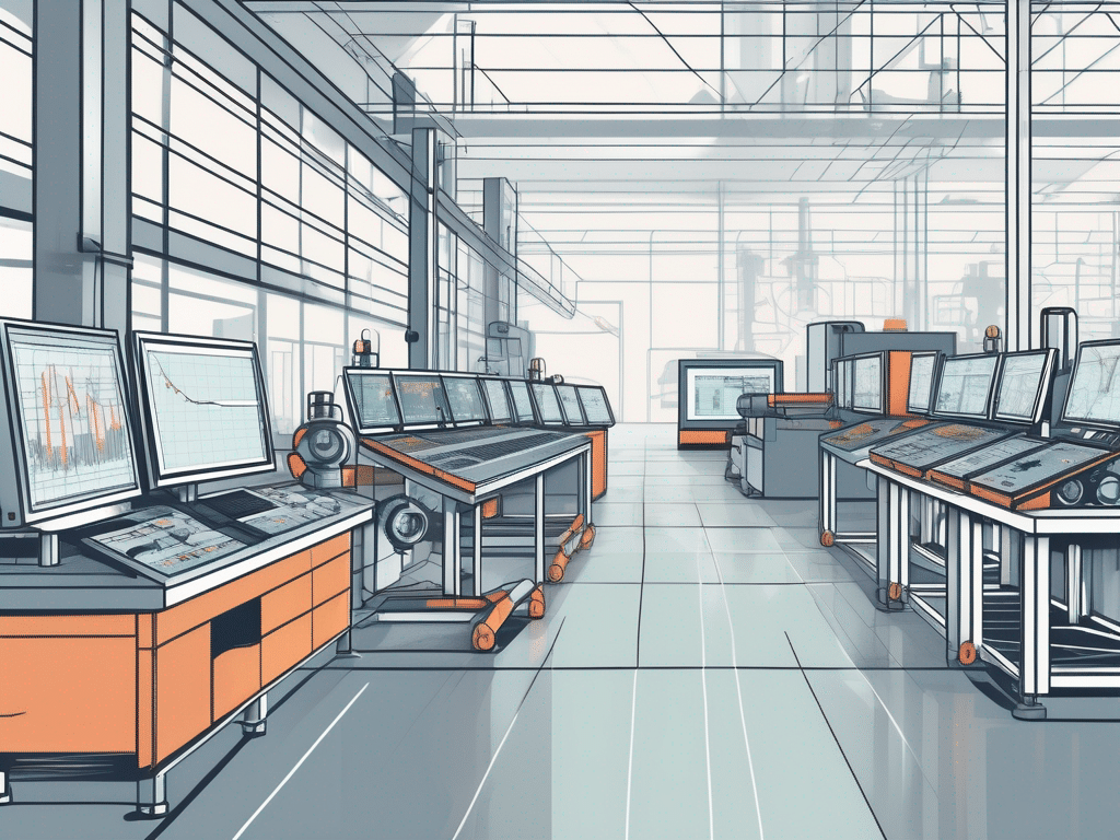 A modern manufacturing shop floor showcasing various automated control systems