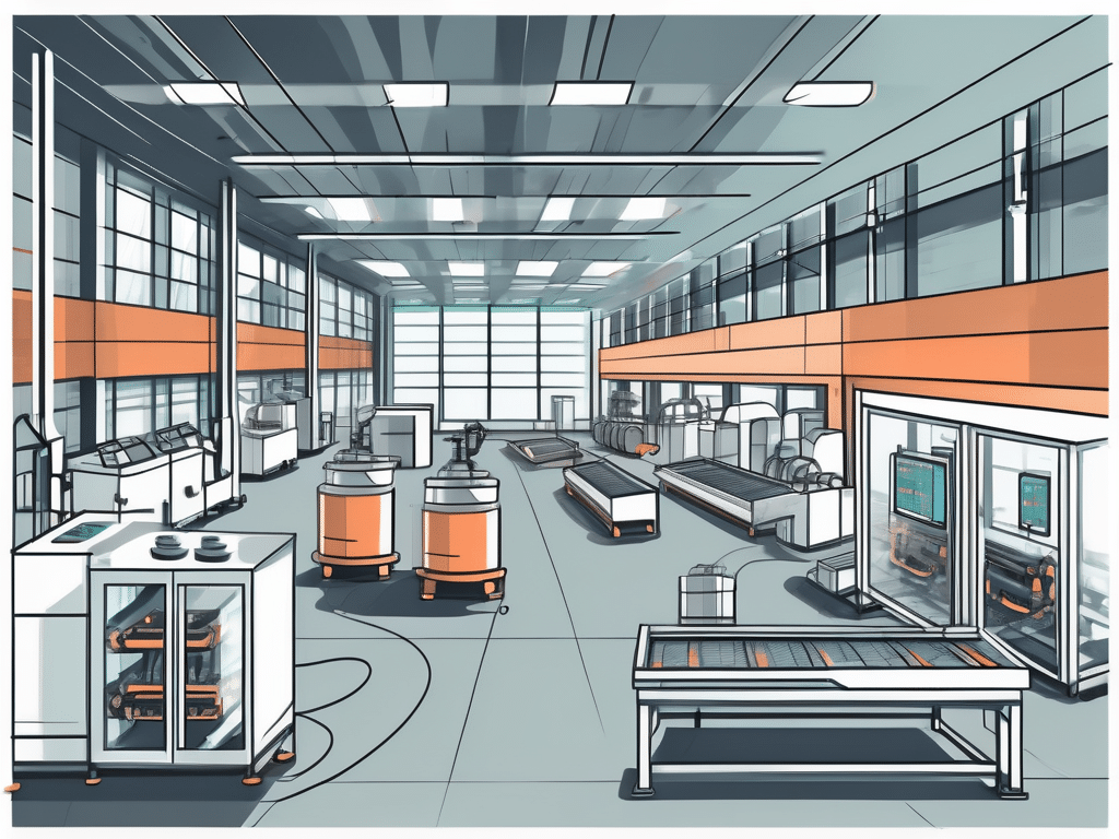 A modern manufacturing plant with various automated machines
