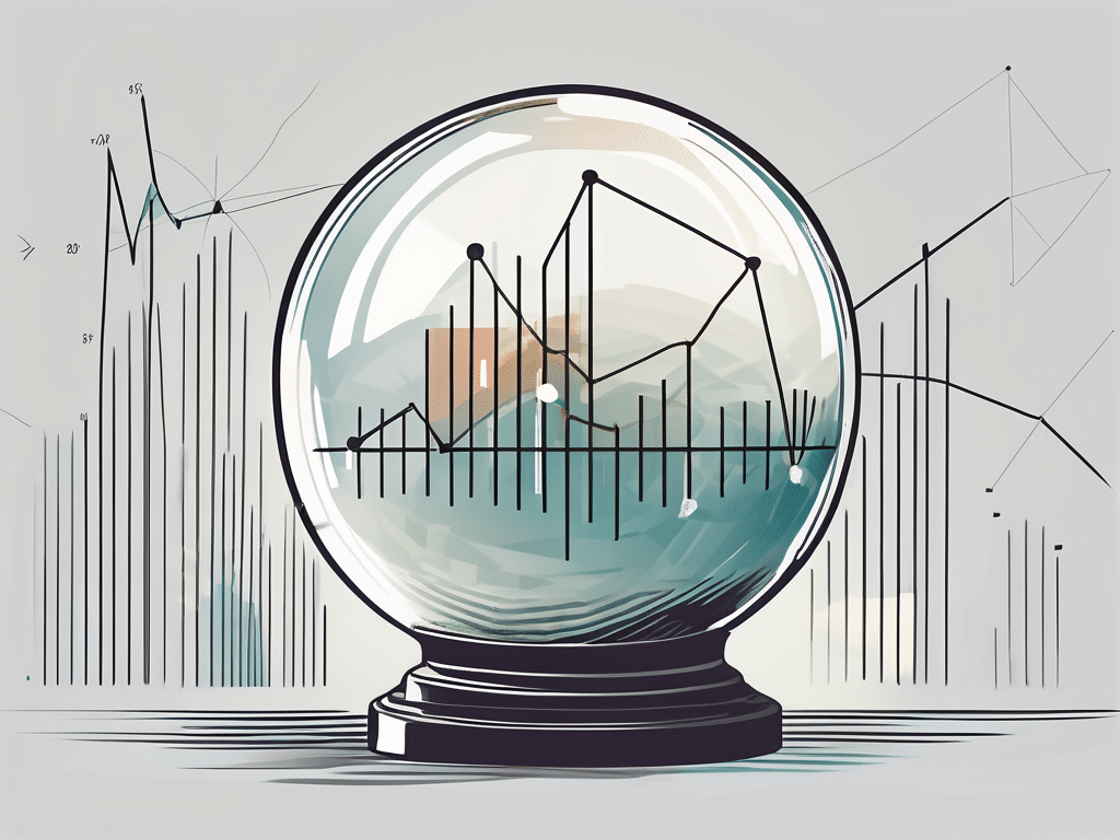 A crystal ball reflecting various economic indicators like graphs