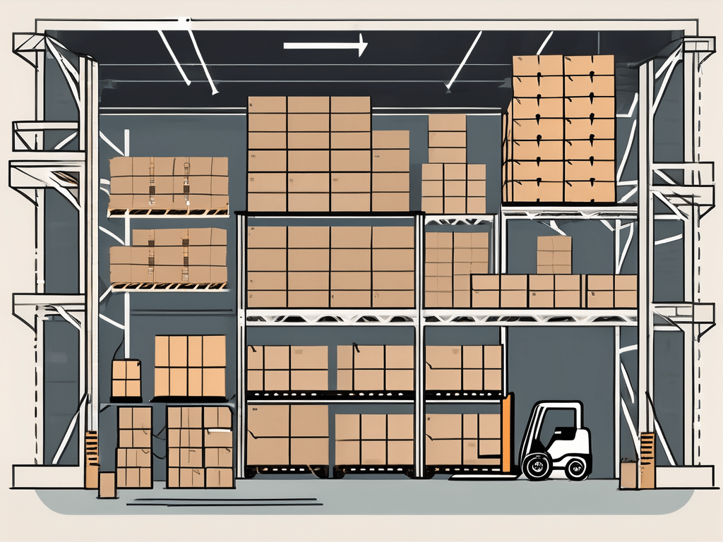 A warehouse with various sections like inventory