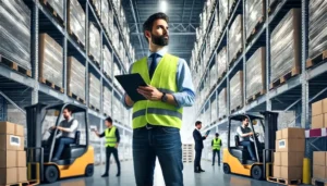 male warehouse manager in warehouse