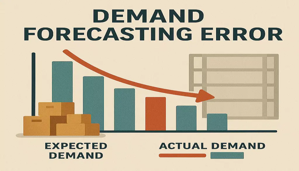 Bar chart showing demand forecasting error with expected versus actual demand inventory levels