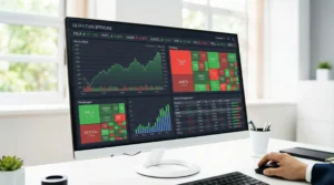 A computer screen displaying a dynamic dashboard of a stock management software