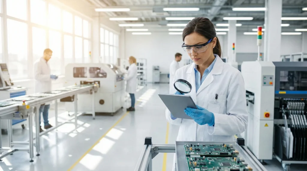 illustration of manufacturing quality control worker