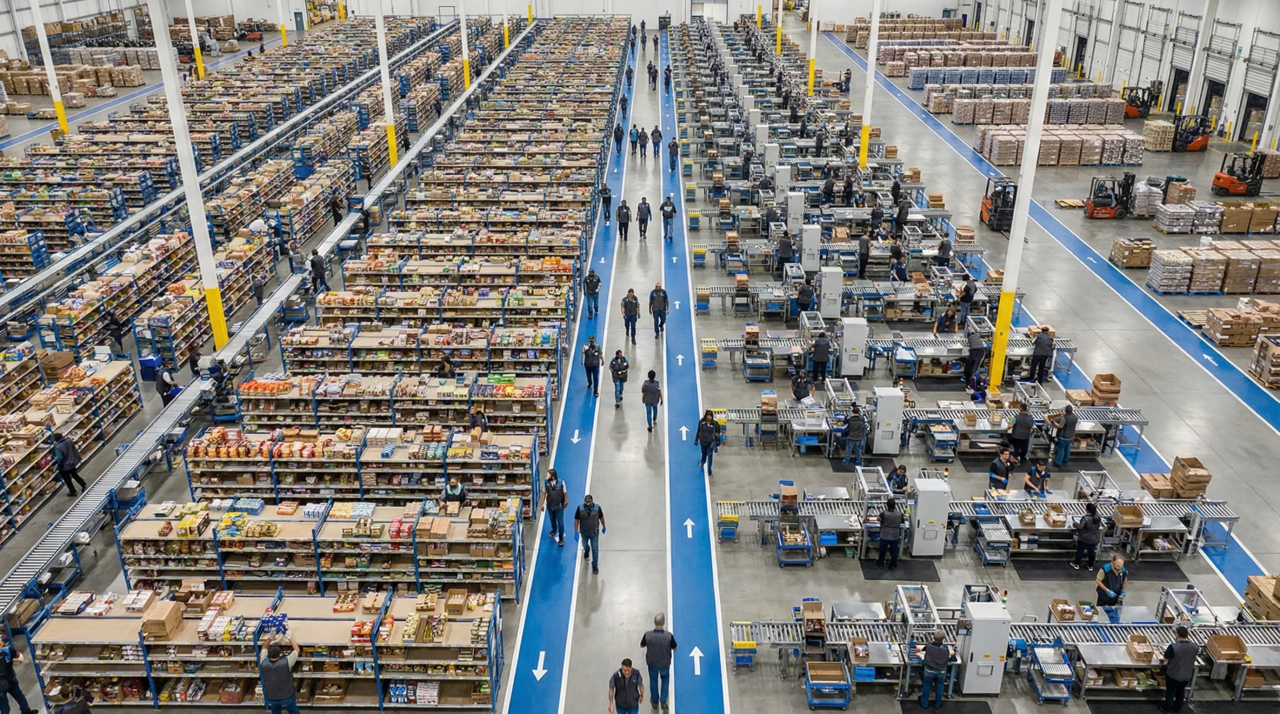 Aerial view of organized warehouse floor
