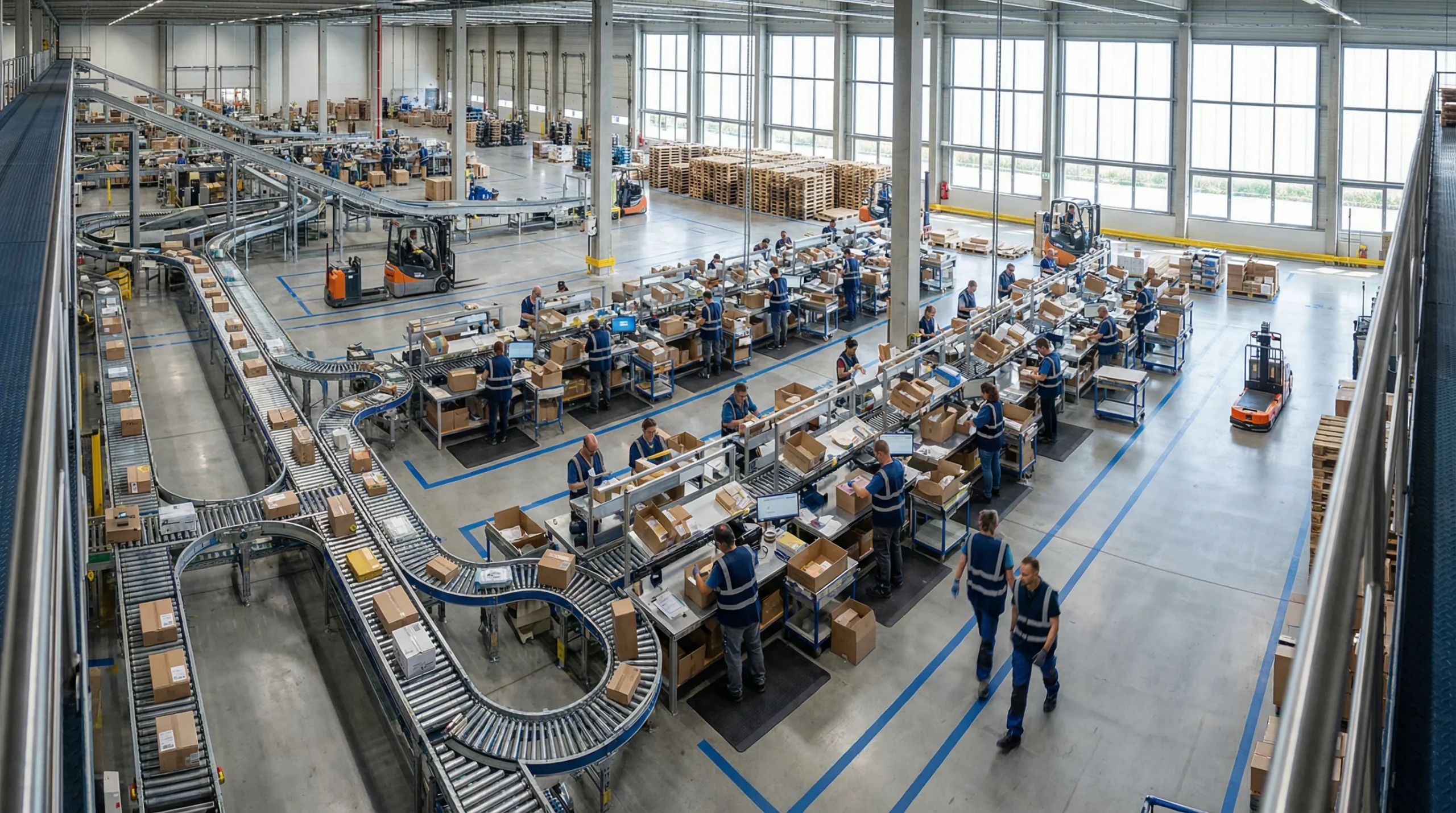 Wide shot of distribution center operations