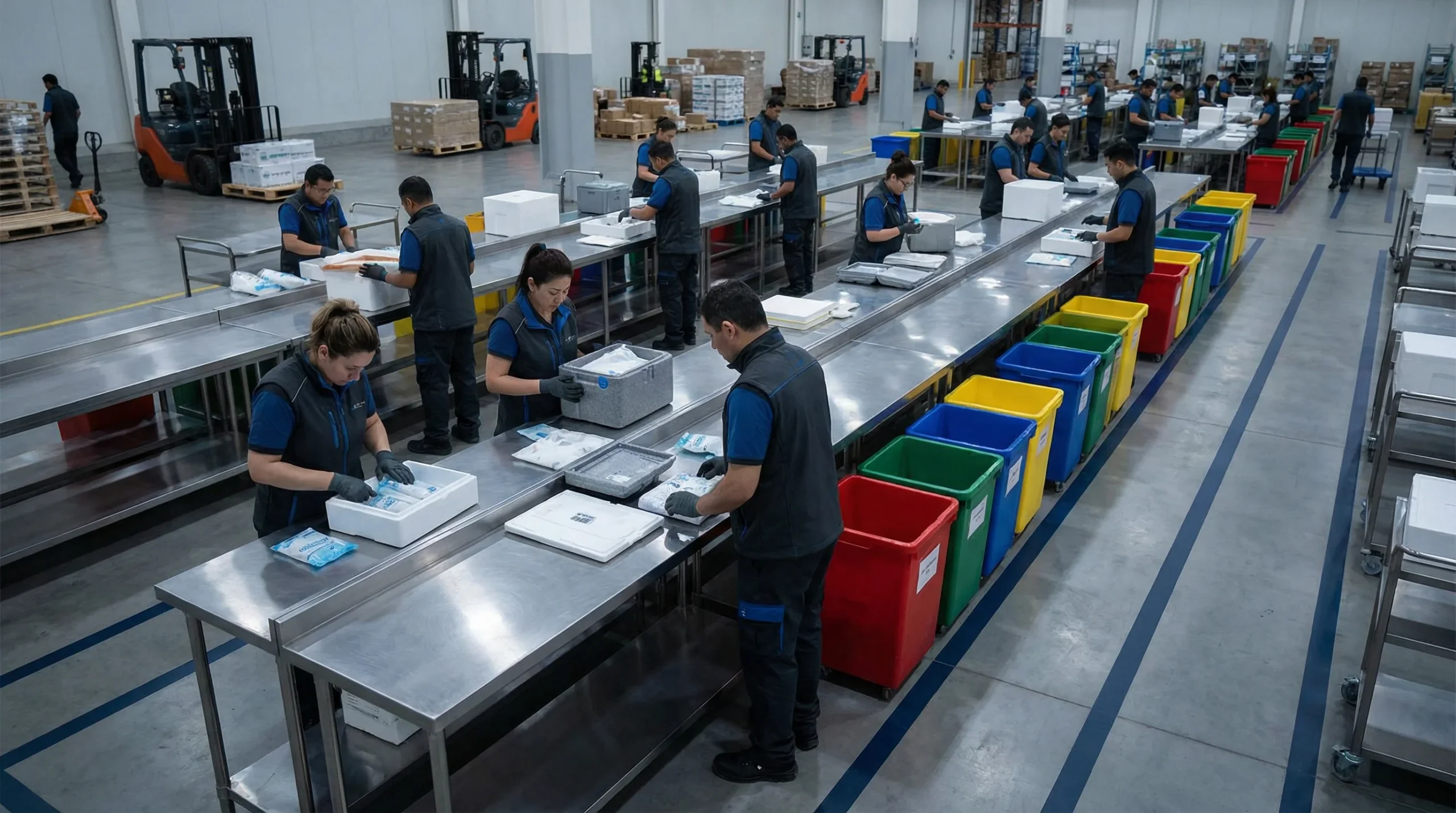 Returns processing area with inspection tables