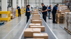 Warehouse receiving dock with conveyor belt