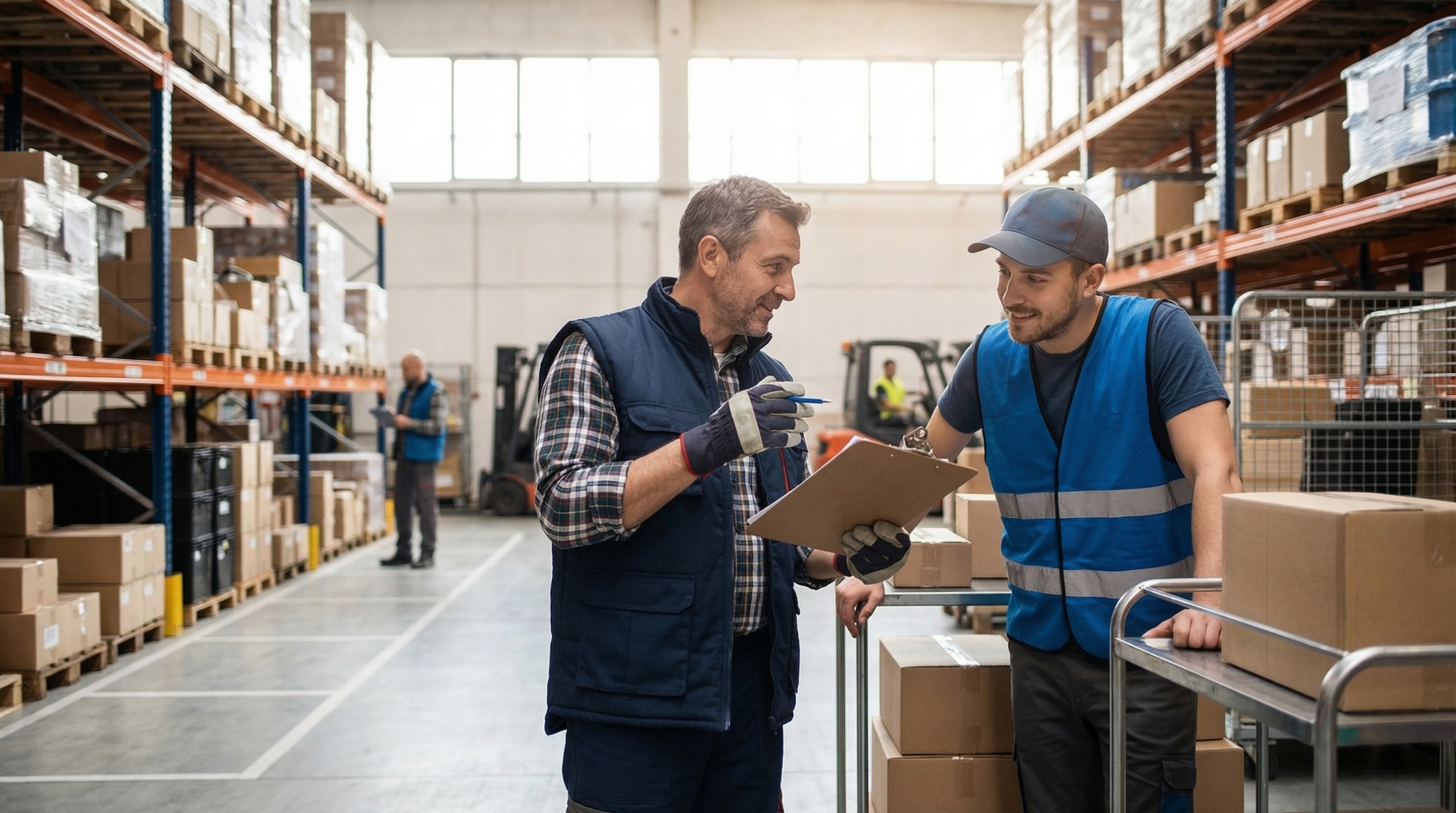 Supervisor and worker at picking station