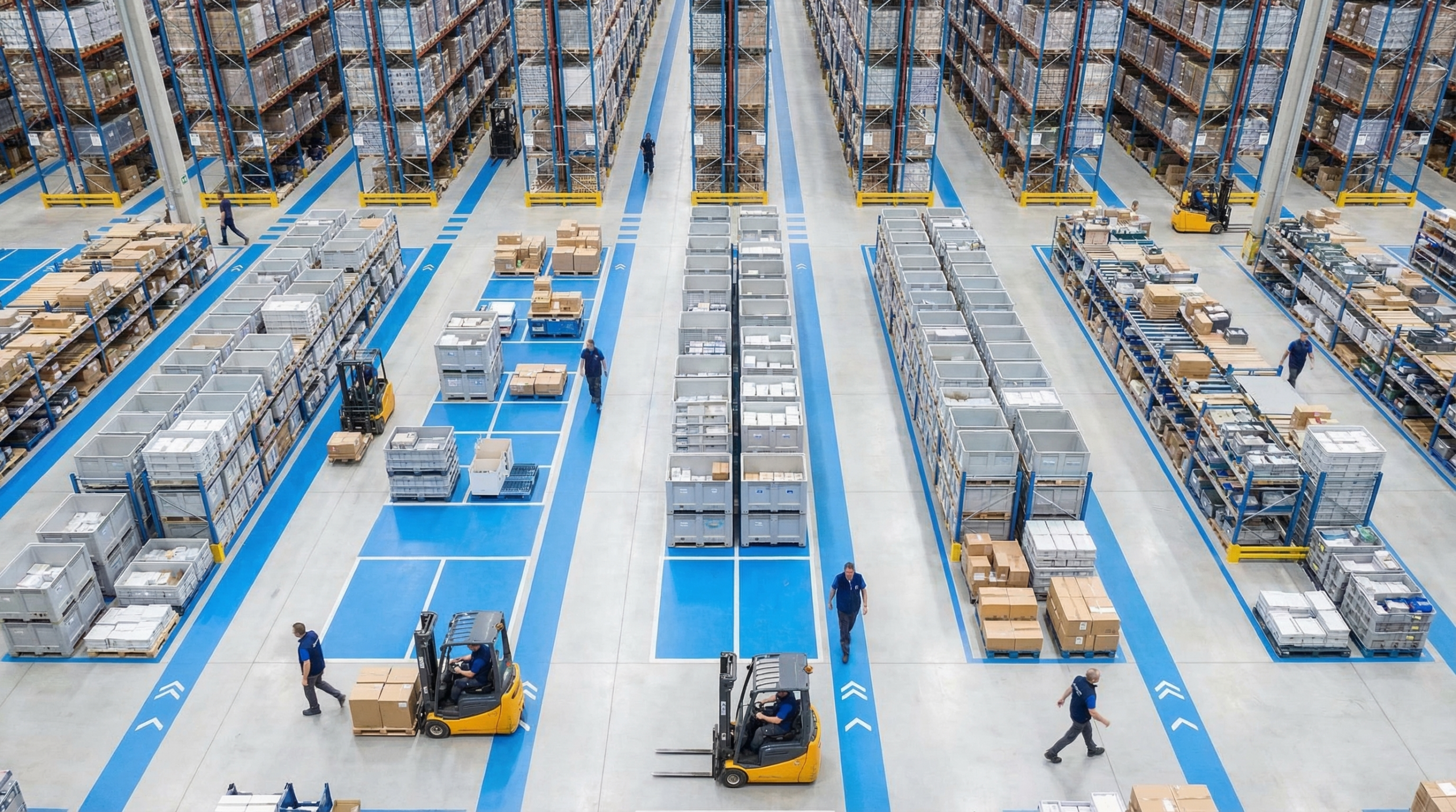 Aerial view of organized warehouse floor