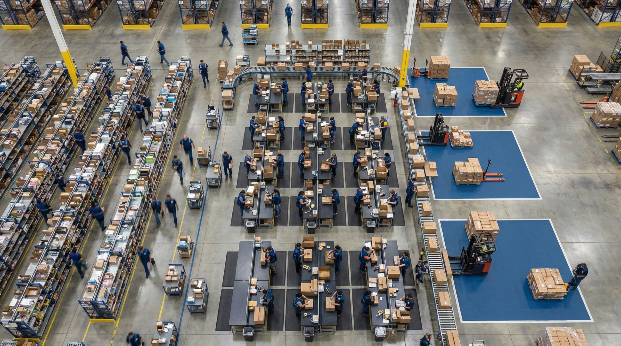 Aerial view of organized warehouse floor