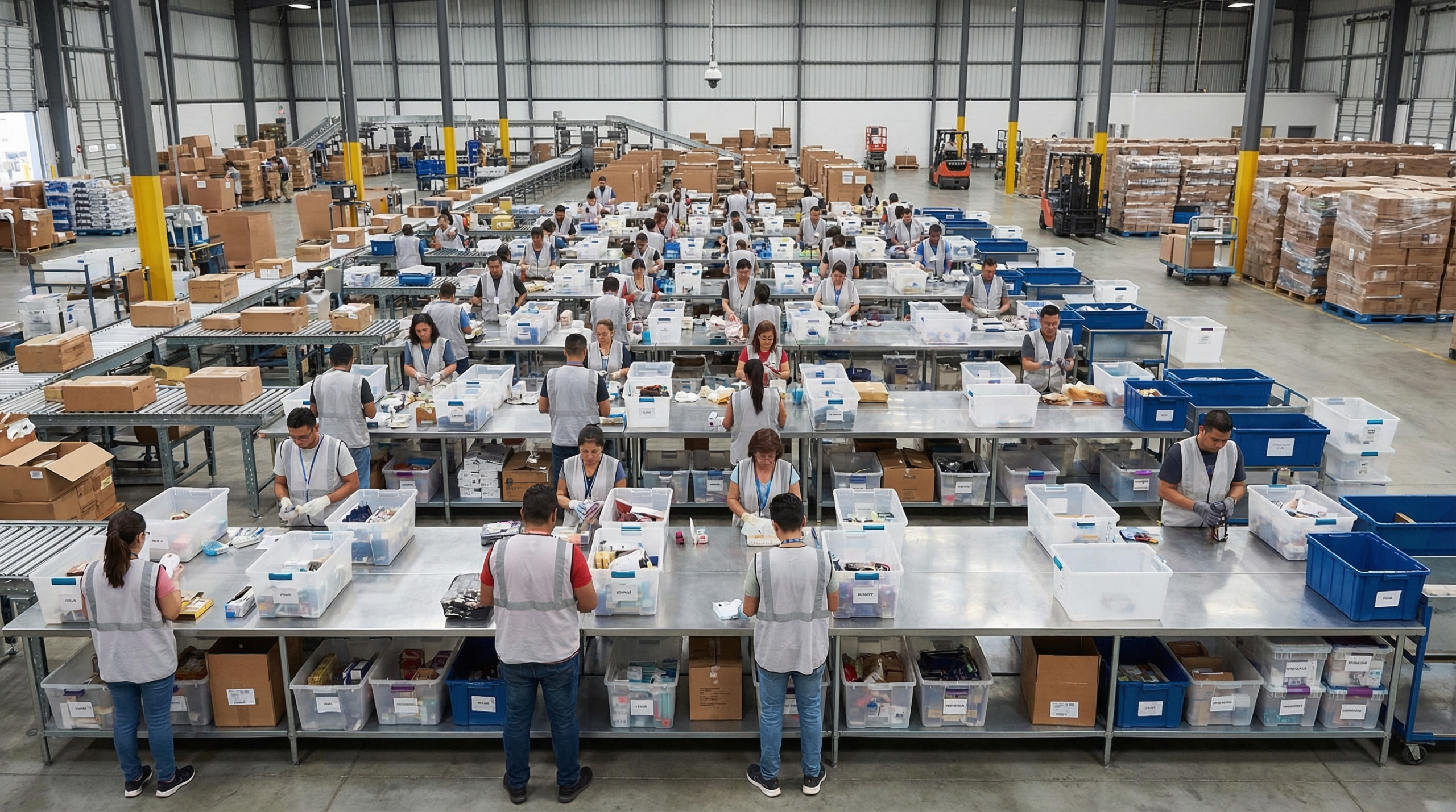 Wide shot of distribution center operations