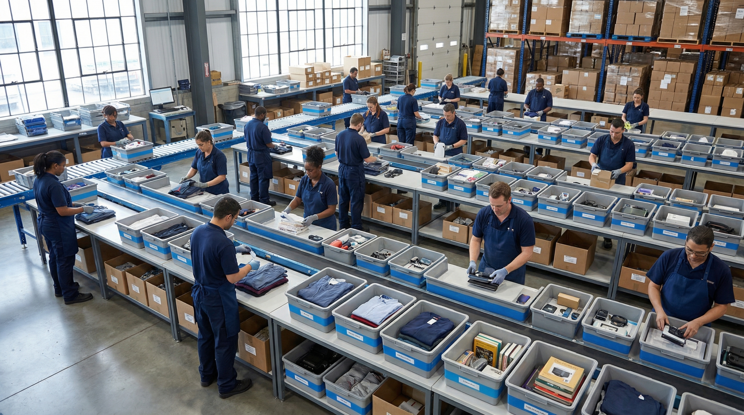 Wide shot of distribution center operations
