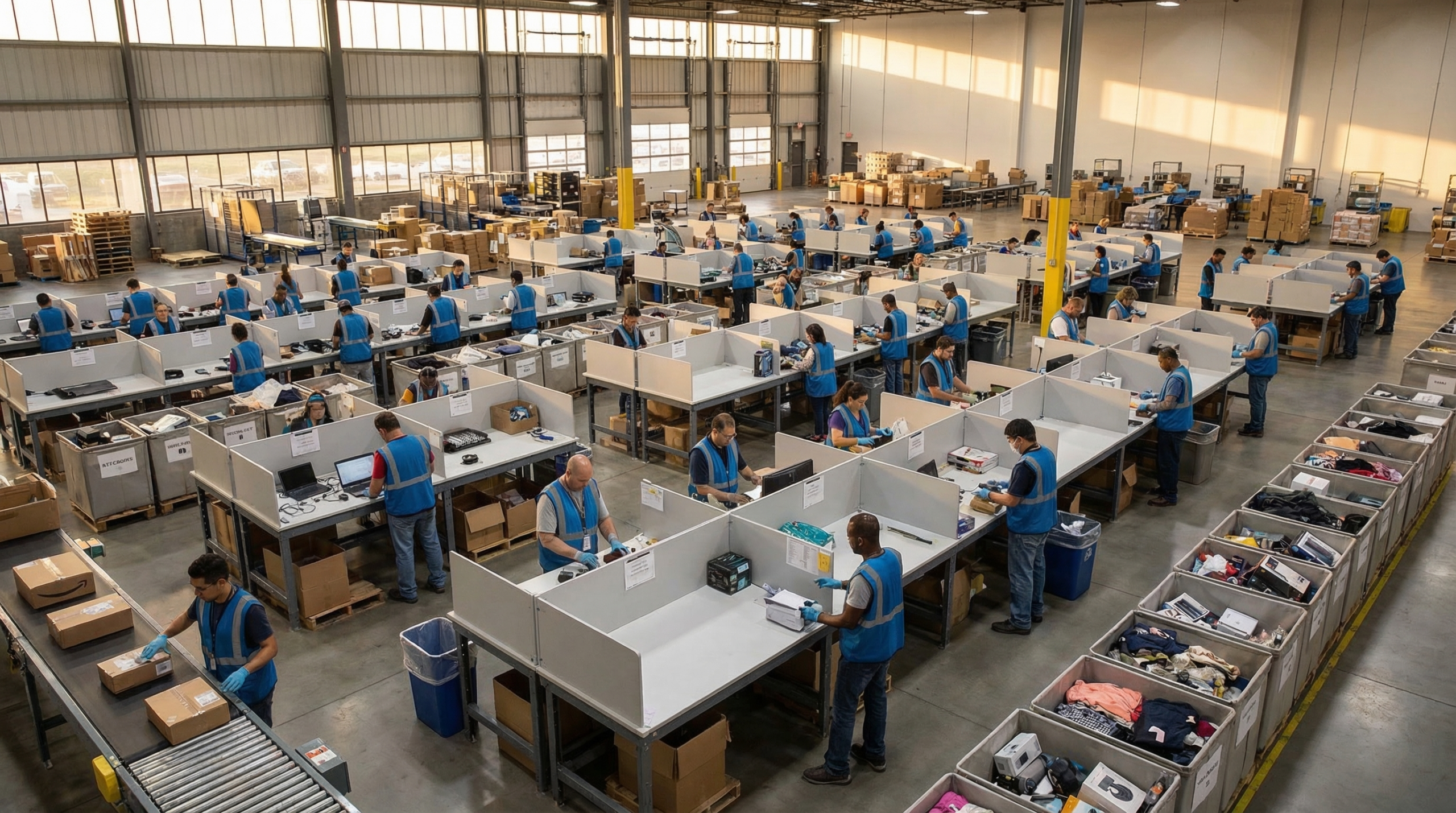 Wide shot of returns processing area