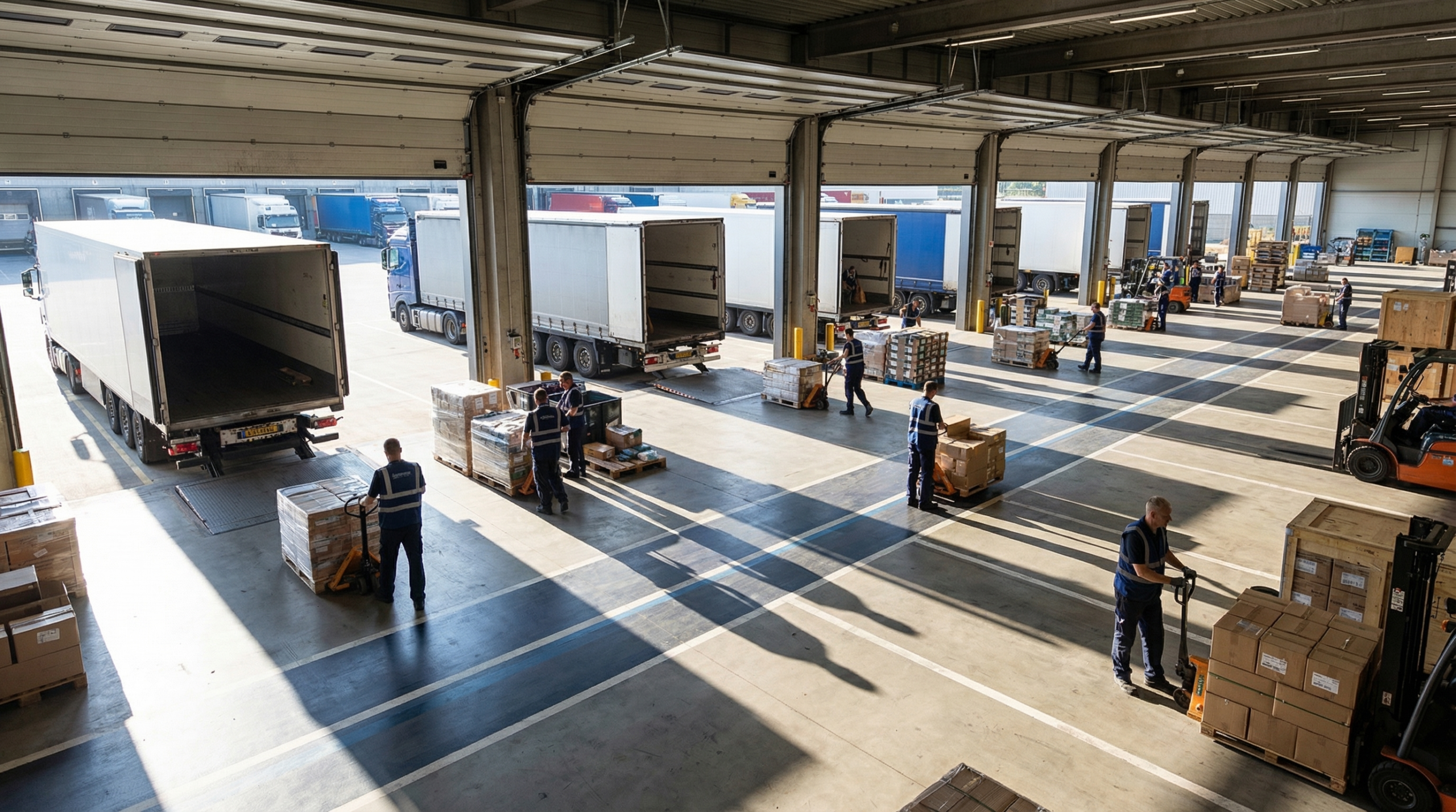 Wide shot of distribution center operations.