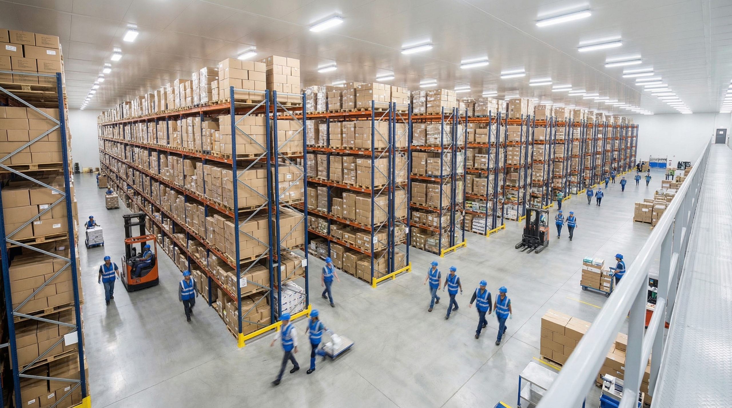 Wide shot of distribution center operations