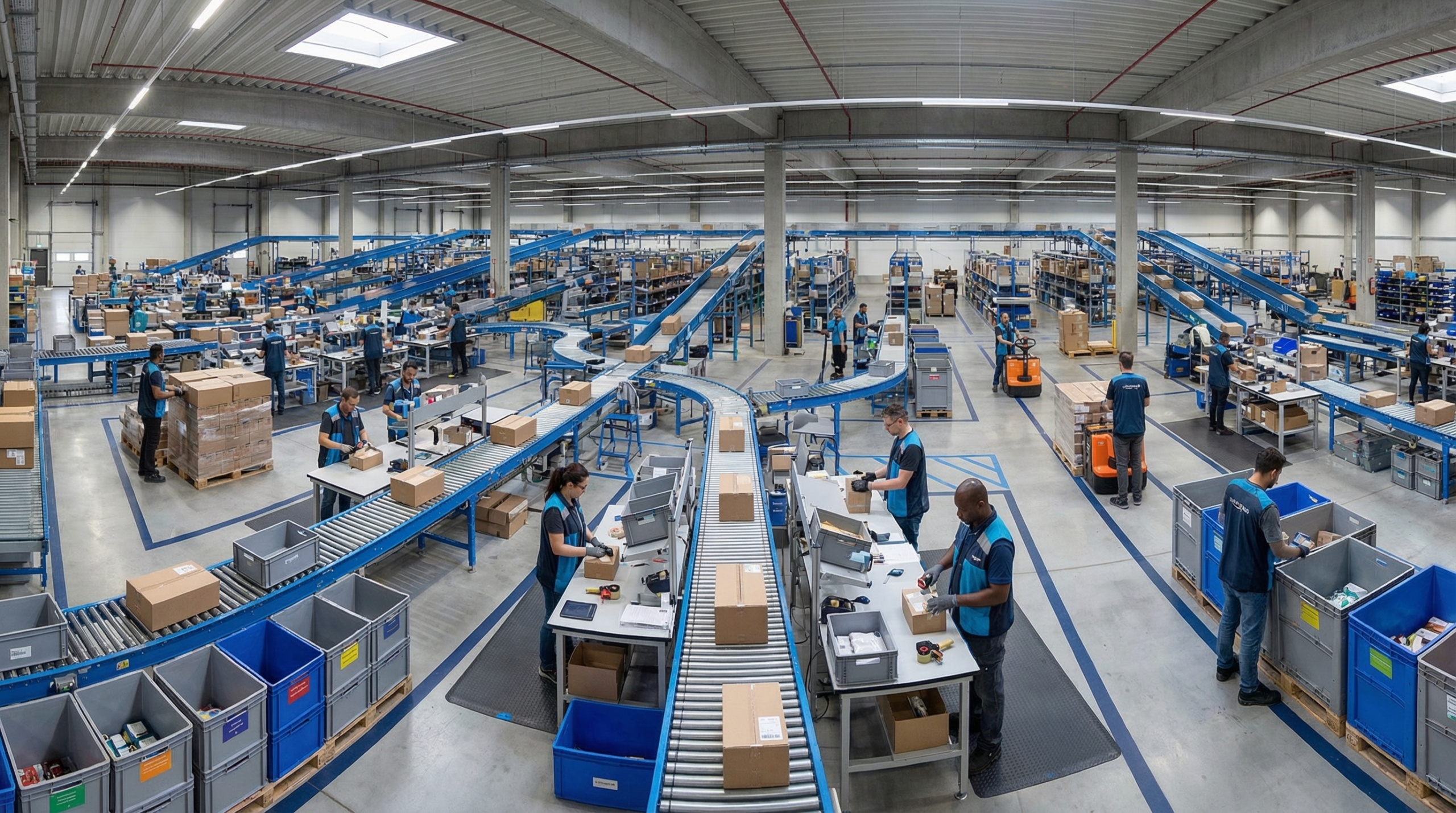 Wide shot of distribution center operations