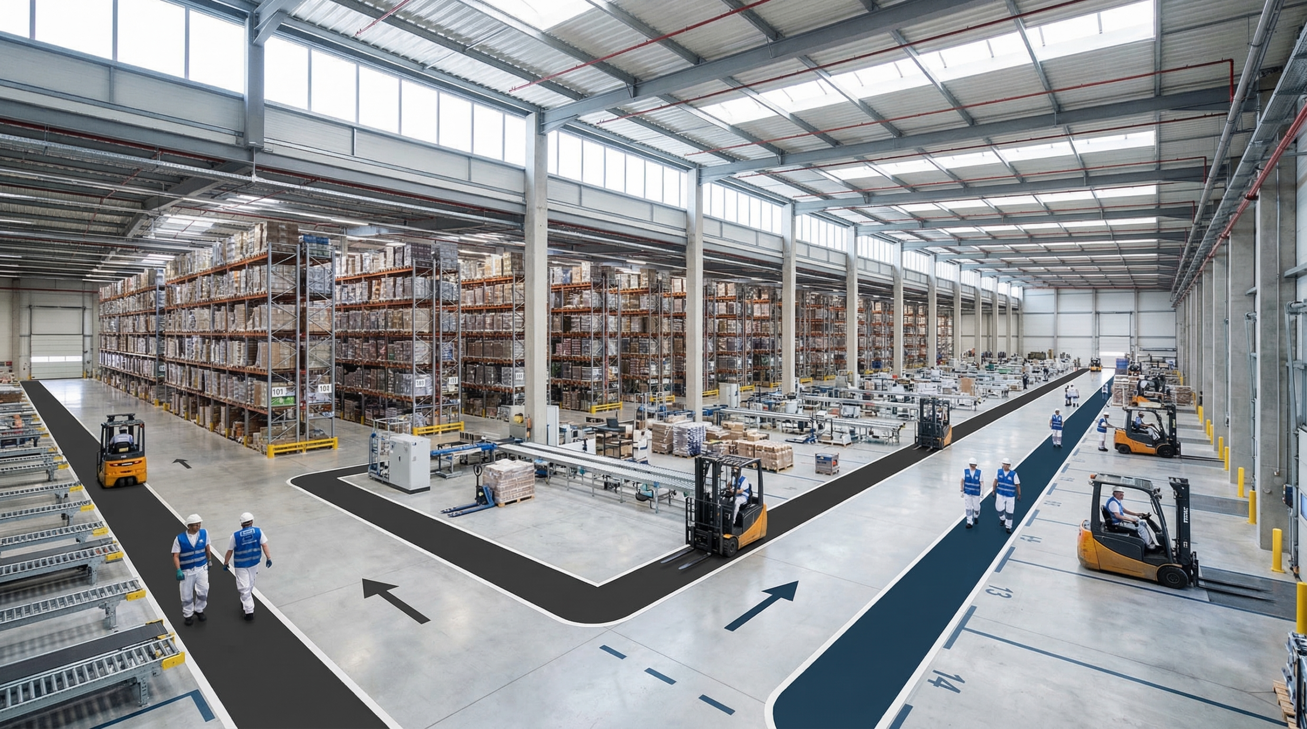 Wide shot of distribution center operations