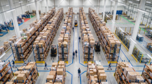 Aerial view of warehouse operations